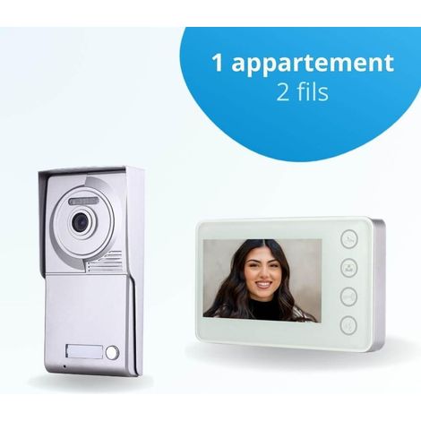 Portier interphone vidéo NEO 2 Fils - 1 appartement - 1 écran blanc