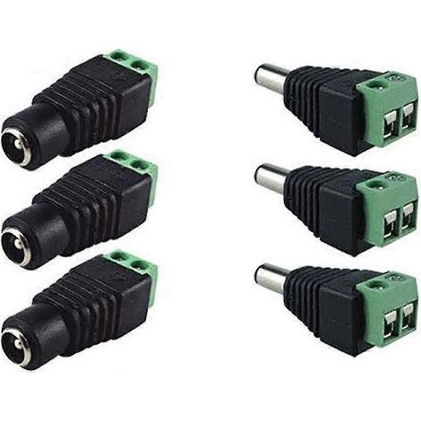 5,5 mm x 2,1 mm DC-Stromanschlussstecker, Stecker/Buchse, Schraubklemmenanschluss, 12-V-Adapterstecker für Kamera-Sicherheitssystem, LED-Beleuchtung (6 Stück, Schwarz + Grün) (1/5)