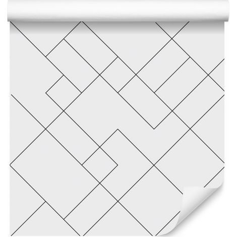Papel pintado blanco con estampado geométrico para salón y dormitorio, 50x1000 cm. (1/5)