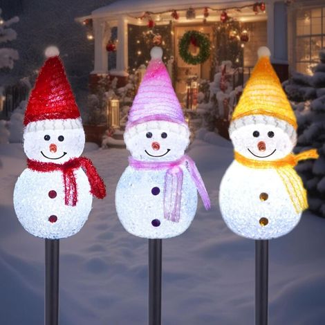 Lot de 3 lampes solaires de Noël pour allée, décoration extérieure, bonhomme de neige à LED, lumières de paysage de passerelle étanches pour cour d'hiver, jardin, décorations de Noël solaires (3 pièce (1/5)
