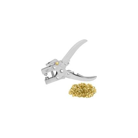 Pince a Oeillet avec 100 Œillets - Pince Perforeuse de 16 cm pour Ceinture en Cuir - Œillets en Métal Doré de 7,2 mm - Pour Tissus, Vêtements, Chaussures, Sacs et Artisanat (1/5)