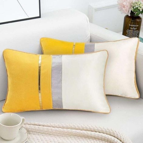 Housses de Coussin Rectangle Moderne Taies d'oreiller Longues et, XU,Solides Décoratives pour Canapé Banc Chambre Chaise de Voiture Jaune 30x50cm - KZQ (1/4)