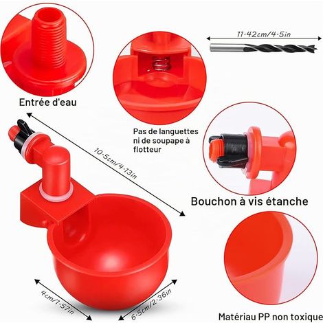 Chicken Drinker Kit Drill, Poultry Drinker for Chickens, Ducks, Geese and Other Poultry Drinking Water (1/4)