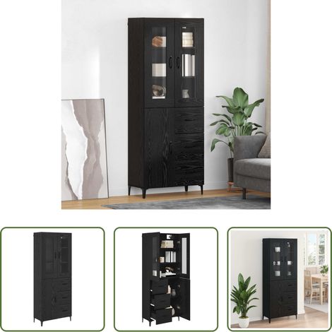 Wandmontage - Highboard Schwarz Eichen-Optik 69,5 x 34 x 180 cm Holzwerkstoff (1/5)