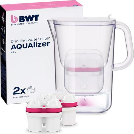 carafe filtrante design avec double recharge magnésium réduit calcaire, chlore, métaux lourds goût pur robinet cuisine boisson chaude froide (1/5)