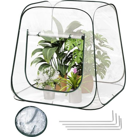 Mini-Serre popup, matériau PVC étanche, maintient l'humidité en été et la Chaleur en Hiver, Utilisation en intérieur et en extérieur, 98x98x98 cm, Transparent