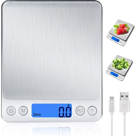 Balance de cuisine numérique avec chargeur USB, balance numérique professionnelle avec 9 unités de conversion, fonction tare.