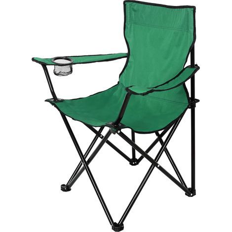 Chaise de Camping Pliante, Charge jusqu'à 100 kg, Hauteur d'assise 40 cm, avec Porte-Boisson & Sac, léger, 80 x 50 x 47 cm, Vert (1/5)
