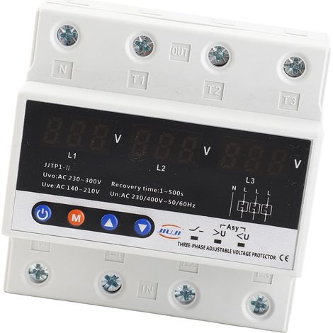 Disjoncteur Din Rail Automatique Triphasé 63A 380V - Protector de Sur/Sous Tension avec Réglage et Recouvrement (1/4)