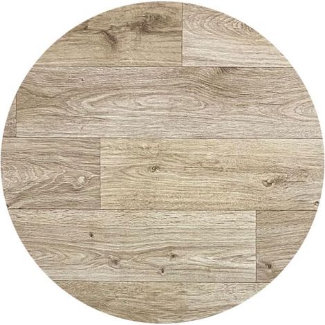 Tapis vinyle effet parquet pour cuisine, salon, salle de bain, maison, couloir - plusieurs tailles - Texture bois chêne rond 133 cm D, lavable - antidérapant, revêtement de sol et résistant (1/5)