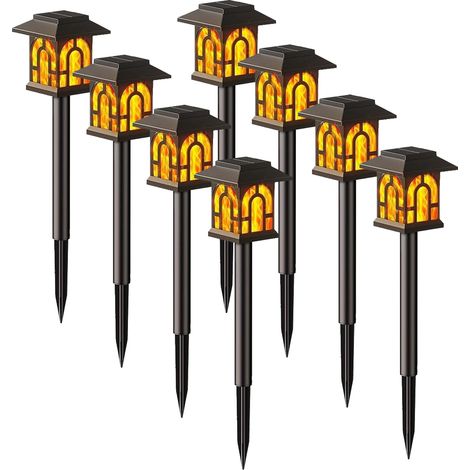 8/10/12 Pièces Lampes solaires, effet flamme LED blanc chaud, étanche IP65, pour jardin terrasse balcon cour (1/5)