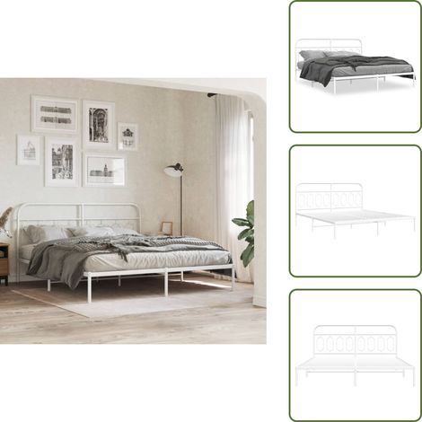 Bettgestell mit Kopfteil Metall Weiß 183x213 cm - Metallbettfundament - Doppelbett - Weißes Bettgestell - Boxspringrahmen - Stahlbettgestell (1/5)