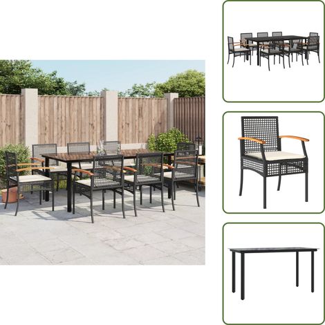 Sitzkissen - vidaXL 9-tlg. Garten-Essgruppe mit Kissen Schwarz Poly Rattan - Rattanmöbel