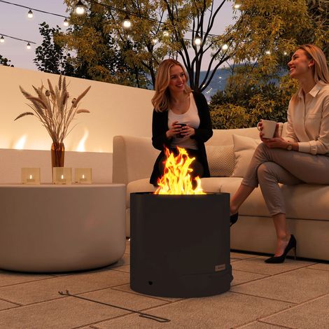 Brasero extérieur rond Ø45x42 cm Noir avec plateau pour cendres et tisonnier protecteur d’étincelle pour terrasse de jardin