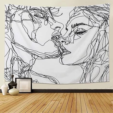 homme Femme Affectueux Abstrait Croquis Tapisserie Murale, Amant Embrasser Tapisserie, Chambre Dortoir Salon Tapisserie Murale (l / 200cmx150cm) (1/5)