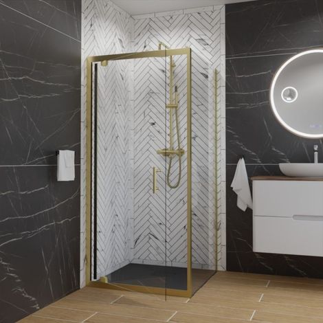 Paroi de douche d'angle porte pivotante + retour fixe GOLDY 90 cm x 90 cm (1/3)