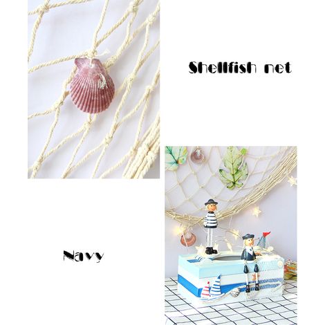 Dekoratives, an der Wand befestigtes Fischernetz mit Muscheln, nautisches Hängeornament zur Wanddekoration (1/5)