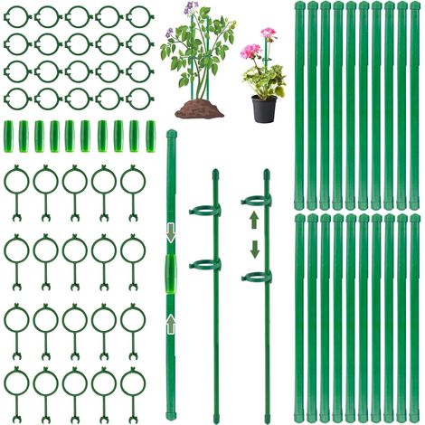 Lot de 40 Tuteurs pour Plantes,Tuteur Tomate avec 40 Attaches et 10 Tubes,pour Tomates,Rosiers & Plantes Grimpantes Jardin Professionnel et Réutilisable(90 pièces)