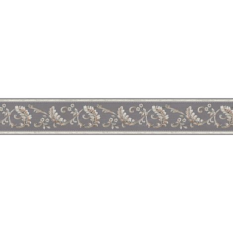 Frise papier peint motif baroque pour salon | Frise papier peint chic avec ornements | Frise tapisserie auto adhésive grise - 5,00 x 0,08 m
