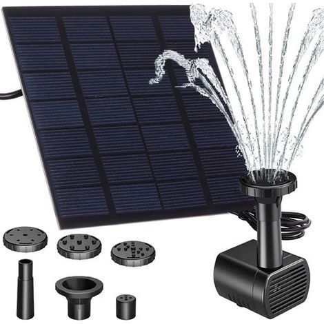 Fontaine solaire avec panneau solaire, câble de 3 m, 4 buses, débit de 180 l/h (1/5)