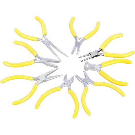 Mini Pince à Bijoux DIY en Acier Jaune 5 Pouces, Lot de 8 Pièces, Outil pour Réparation D'appareils et Travail du Fil (1/5)