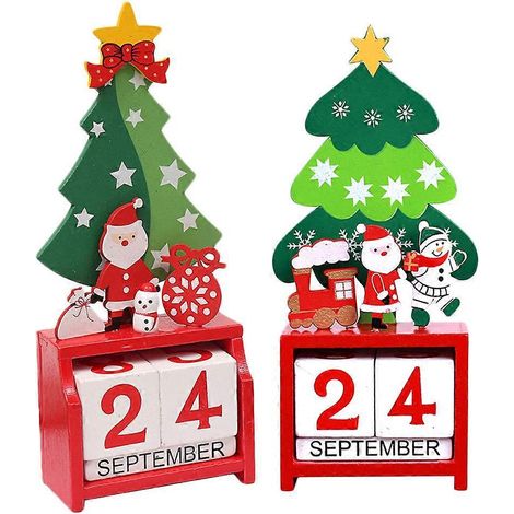 2-teiliges Set Weihnachtskalender aus Holz, Weihnachtsdekoration, Schreibtischornament-18.5x7.5cm (1/3)