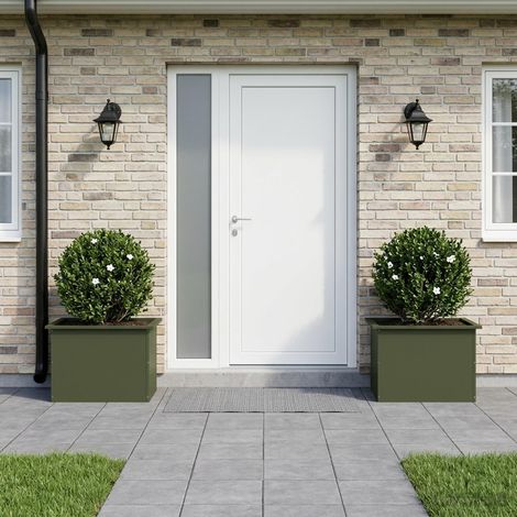 vidaXL Jardinera para jardín con luces LED 2 uds. Verde oliva (1/5)