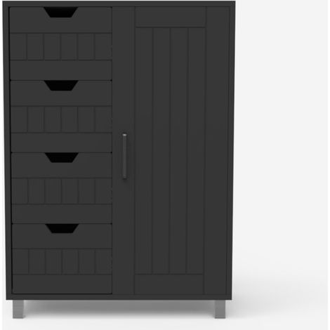 Cassettiera con anta 4 cassetti 2 ripiani per bagno camera da letto Rendel - Grigio