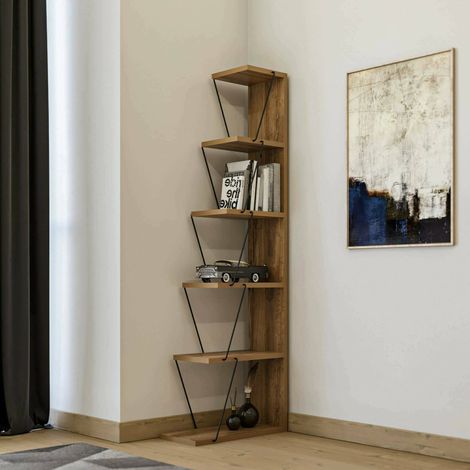 Dmora - Bücherregal Mizar, Büroregal, Mobiler Buchhalter, Bücherbrett, 50x22h150 cm, Eiche und Schwarz, mit verstärkter Verpackung (1/4)