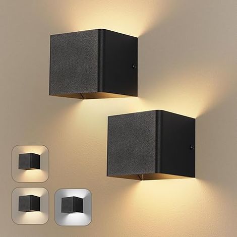Applique Murale Sans Fil - Lampe LED Murale Interieur USB Rechargeable - Noir Lampe de Chevet avec 3000K 4000K 6000K 1.5w 150 Lumen - Interieur Lampe de Salon
