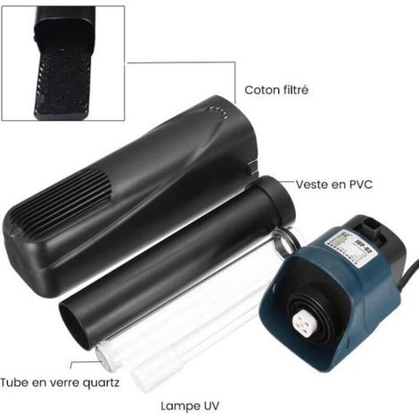 Pompe à filtre UV - Stérilisateur submersible de filtre à oxygène de pompe à air d\'aquarium - 500L/H