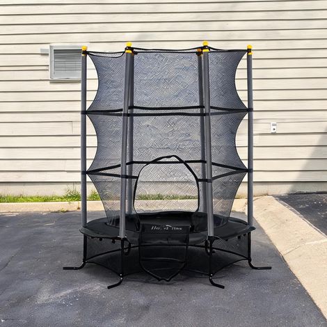 Trampoline enfant noir acier filet sécurité porte zippée (1/5)