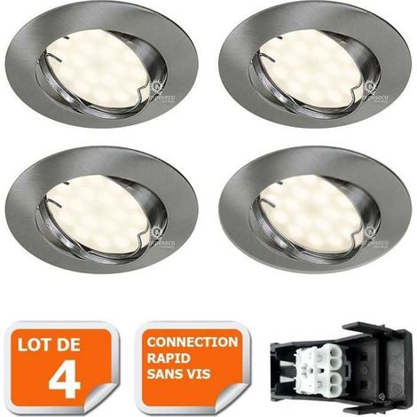 Lampesecoenergie – Lot de 4 spots led encastrables orientables en aluminium brossé – Ampoules GU10 5W – Tension 230V – Luminosité 460 LM – Angle 120° (1/5)