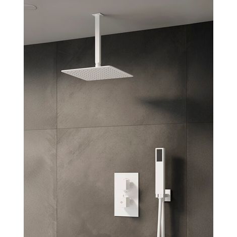 Grifo serie Orion para conjunto de ducha empotrable blanco termostático rociador a techo (1/5)
