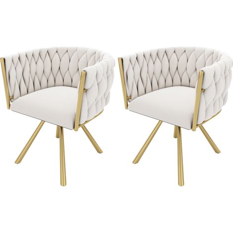Chaise de salle à manger en velours, chaise pivotante individuelle au luxe discret pour salon et chambre, chaise de loisirs pivotante avec quatre pieds de support en métal, beige et doré (1/5)