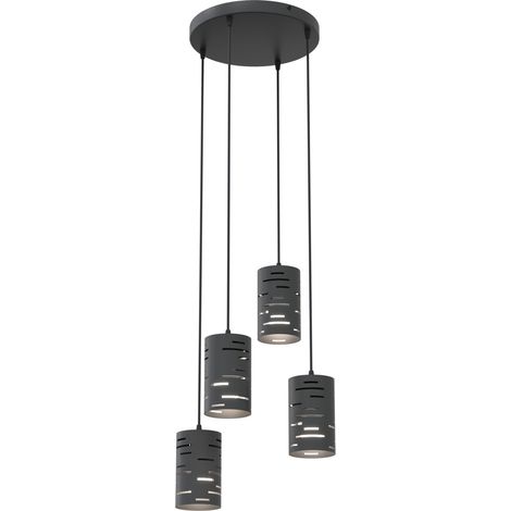 Sospensione 4 Luci Tank Con Base Tonda In Acciaio Nero E Cilindri (1/2)