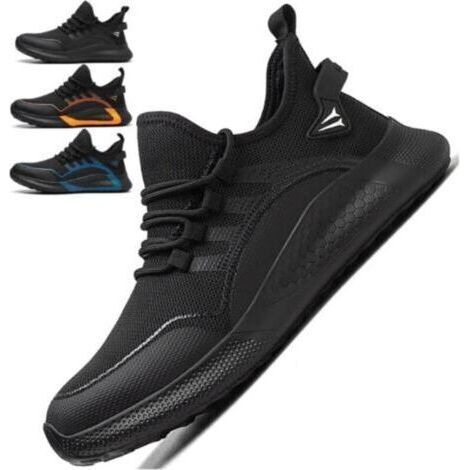 Chaussures De Sécurité Hommes Femmes Avec Capuchon D'orteil En Acier, Entraîneurs De Sécurité Confortables Légers Smash Et Ponction De Chaussures De Travail Résistant Noir-45 (1/5)