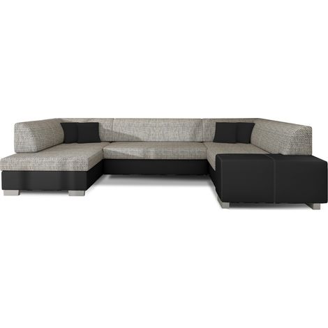 Canapé panoramique en U Gris & Noir convertible 6 places HAVANE pour grand salon (1/4)