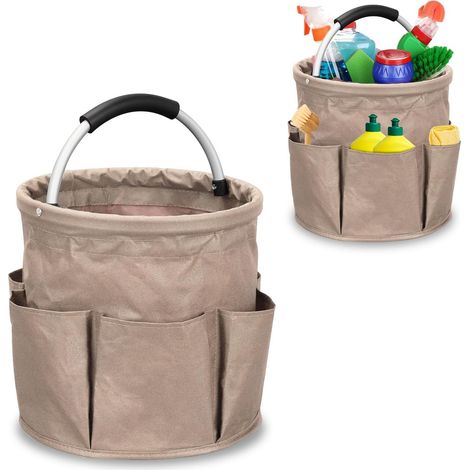 Kaki Panier De Nettoyage Avec PoignéE,Organiseur De Nettoyage Multi-Poches En Tissu Oxford,Rangement Produits Menagers Pliable,Sac De Nettoyage Panier Menage ImperméAble (1/5)