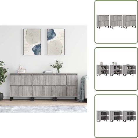 Madera contrachapada - vidaXL Aparadores 3 uds madera contrachapada gris Sonoma - Armario