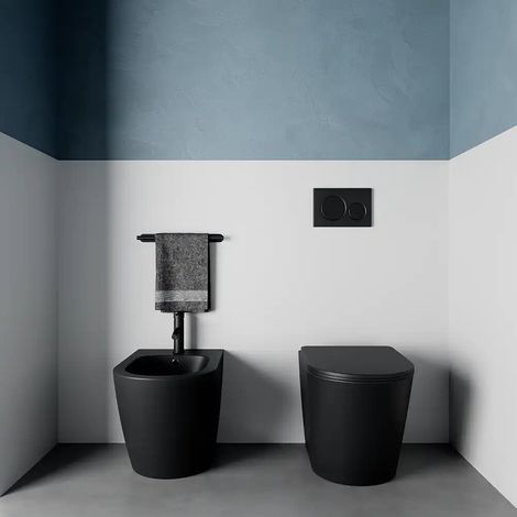 Sanitari filomuro in ceramica rimless nero opaco vaso bidet e copriwc soft close Vienna (1/5)