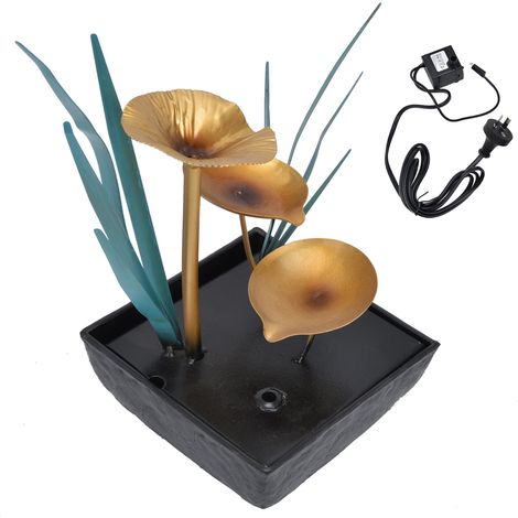 Fontaine de table LED silencieuse, compacte et légère, cascade d'intérieur classique pour décoration maison/bureau (Jaune), prise AU 220-240V (1/5)