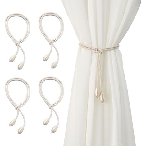 Embrasses pour rideaux en coton Oxford réglables – Lot de 4, couleur beige, idéales pour décoration intérieure maison ou bureau (1/4)