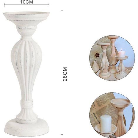 TRADE SHOP - Candelabro Candeliere Effetto Vintage Bianco Porta Candele 10x28 Oggetto Natale -