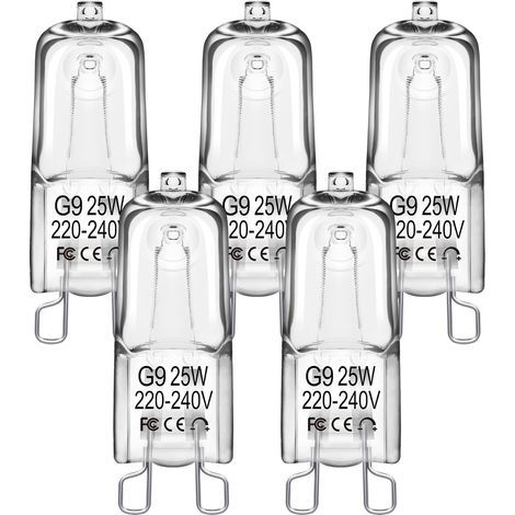 G9 25W Halogen Oven Bulbs, Warm White Dimmable 230V 2800K, Heat Resistant, Suitable for Oven Bulbs, Microwave Ovens, Table Lamps, Pack of 5 (1/5)