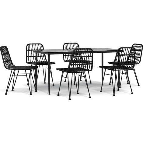 Ensemble à manger de jardin 7 pcs Mobilier de jardin Noir Résine tressée (1/5)