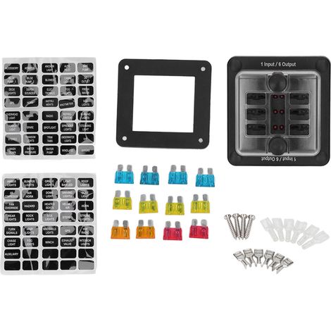Portafusibili a lama, supporto per scatola a 6 vie, protezione impermeabile con indicatore di avvertimento a LED per auto, barca, camper. (1/4)