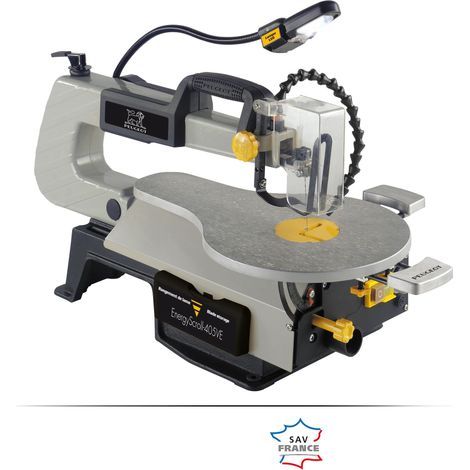 Peugeot – Scie à chantourner 80W – Col de cygne 405 mm – Inclinaison 45° – Vitesse réglable 500 à 1700 tr/min – Pour bois dur