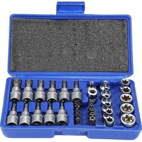 Steckschlüsselsatz, 34-teilig, kompatibel mit Sechskant und Torx, blau (1/2)