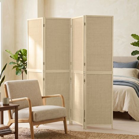 Paravent Intérieur Bambou 4 Panneaux 180x180 cm, Séparateur Pliable, Bohème, Bois Naturel (1/5)